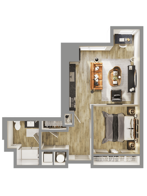a floor plan of a house with a bedroom and a bathroom at Bemiston Place Apartments, Clayton, MO